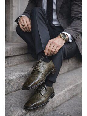 Belvedere Lizard Skin Oxford Shoes Mens US 11.5 Green Exotic Leather Dress